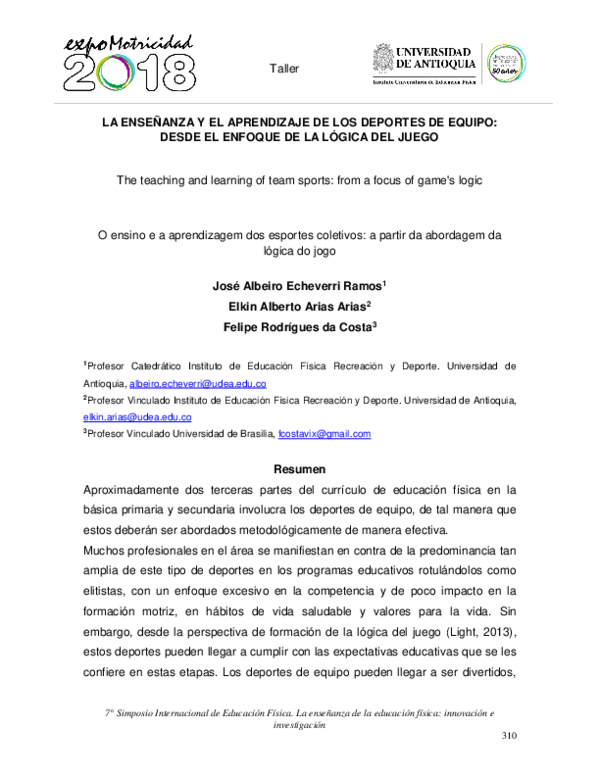 (PDF) La Enseñanza y El Aprendizaje De Los Deportes De Equipo: Desde El ...