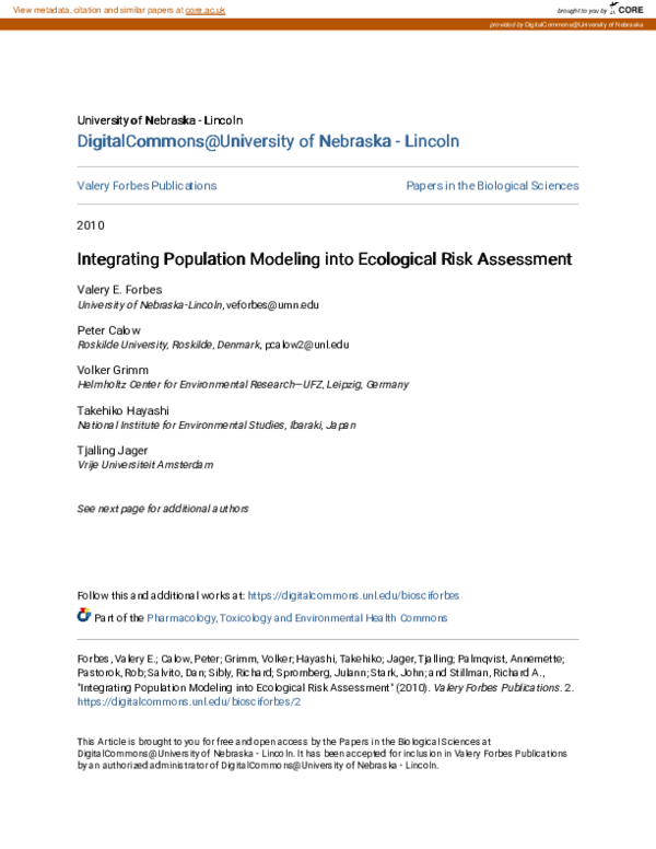 (PDF) Integrating population modeling into ecological risk assessment