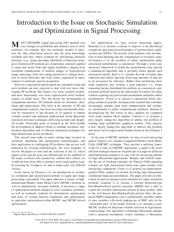 (PDF) Introduction to the Issue on Stochastic Simulation and ...