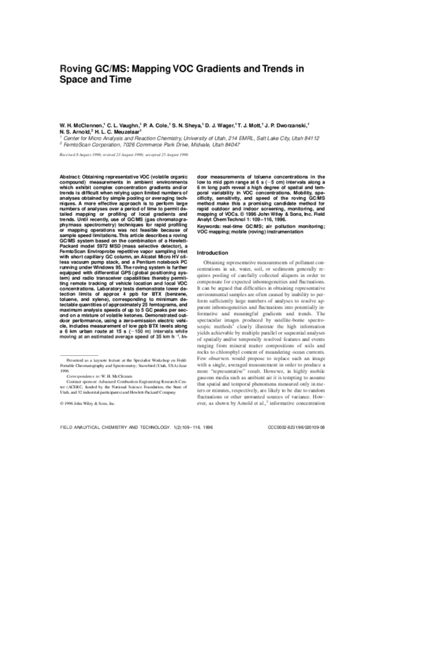 (PDF) Roving GC/MS: Mapping VOC gradients and trends in space and time