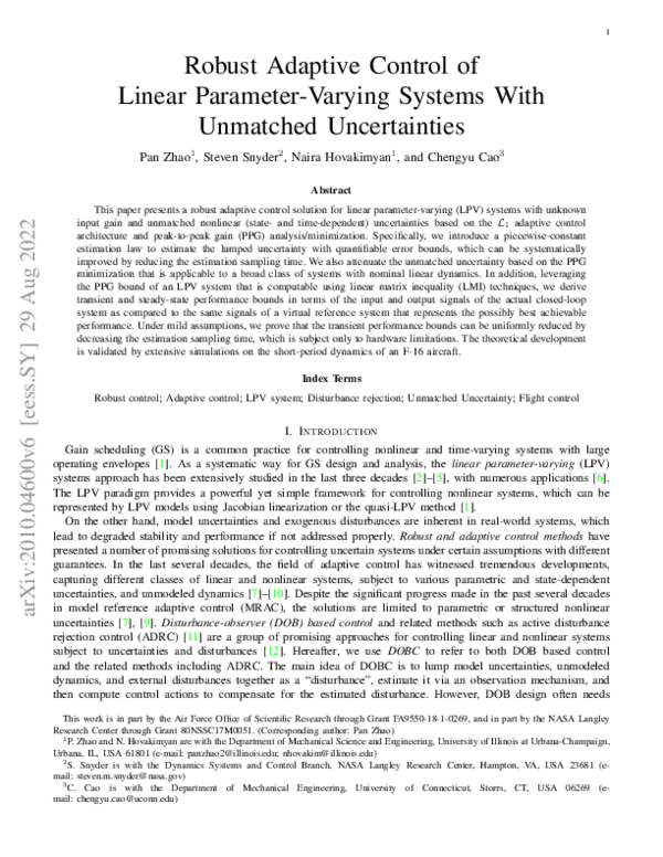 (PDF) Robust Adaptive Control of Linear Parameter-Varying Systems with ...