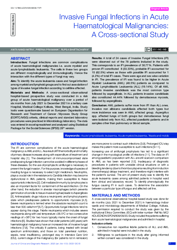 (PDF) Invasive Fungal Infections in Acute Haematological Malignancies ...