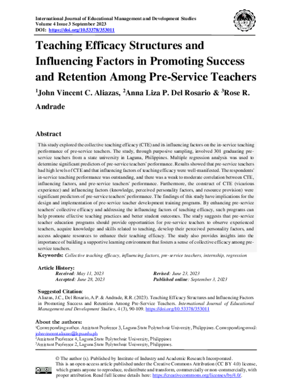 (PDF) Teaching Efficacy Structures and Influencing Factors in Promoting ...