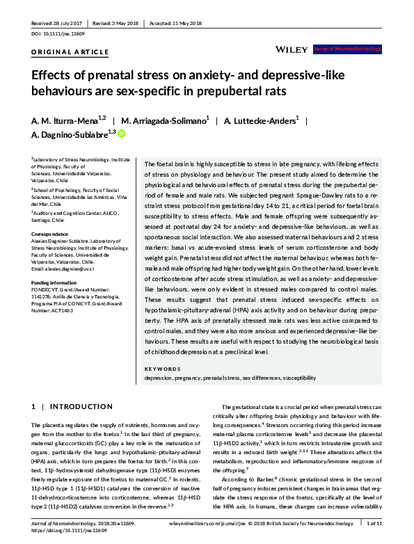(PDF) Effects of prenatal stress on anxiety-and depressive-like ...