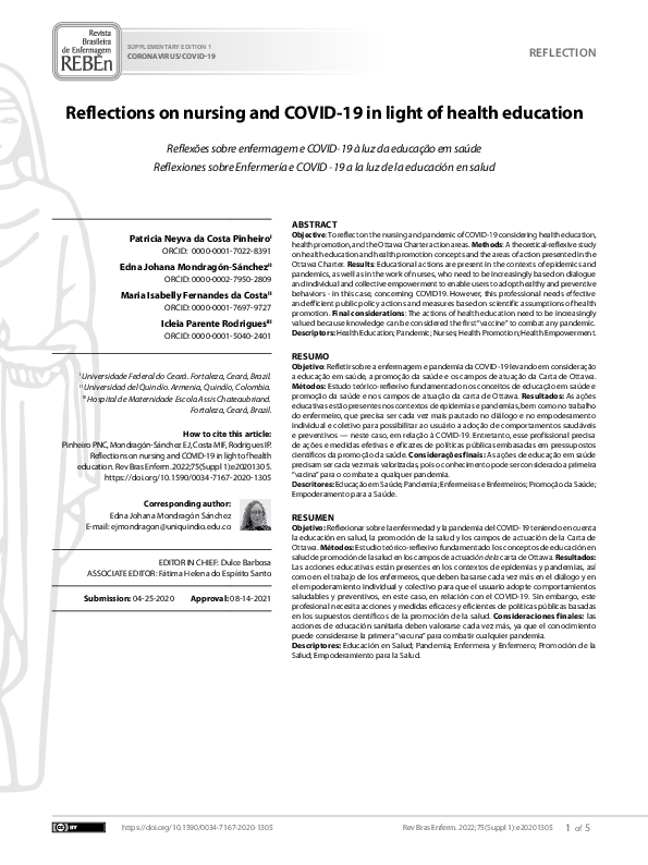 (PDF) Reflections on nursing and COVID-19 in light of health education