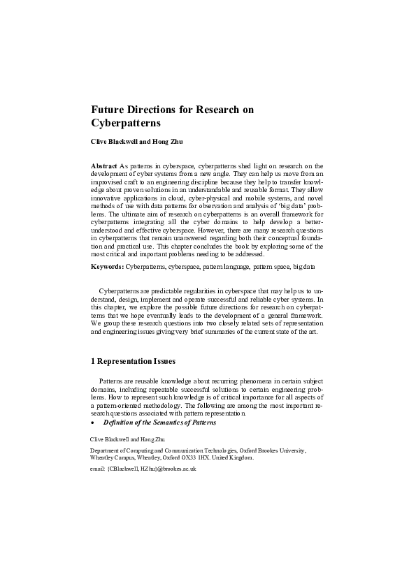 (PDF) Future Directions for Research on Cyberpatterns