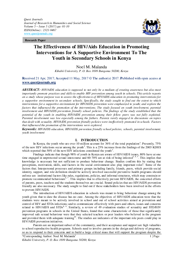 (PDF) The Effectiveness of HIV / Aids Education in Promoting ...