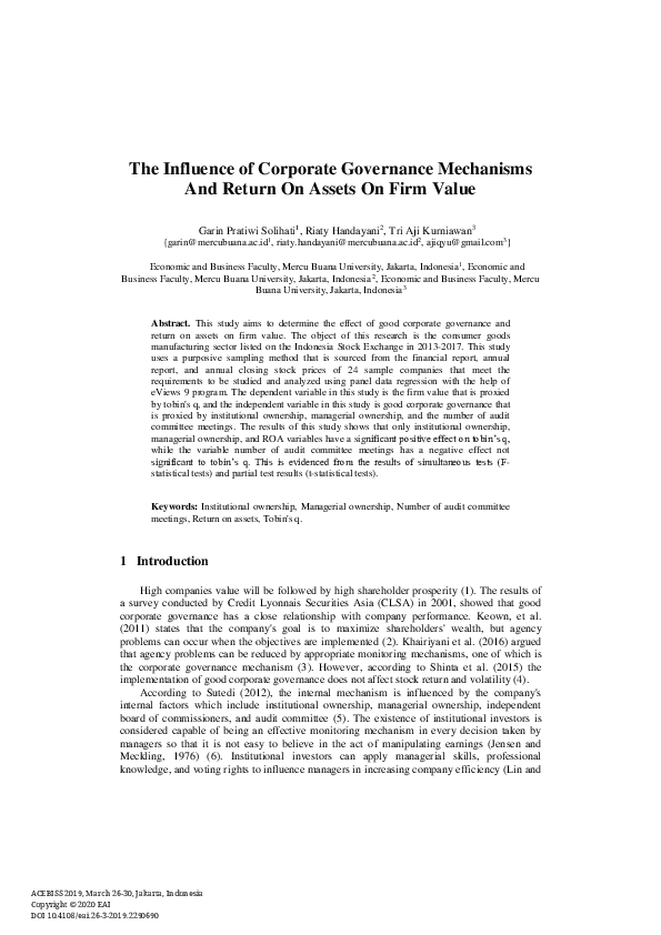 (PDF) The Influence of Corporate Governance Mechanisms And Return On ...
