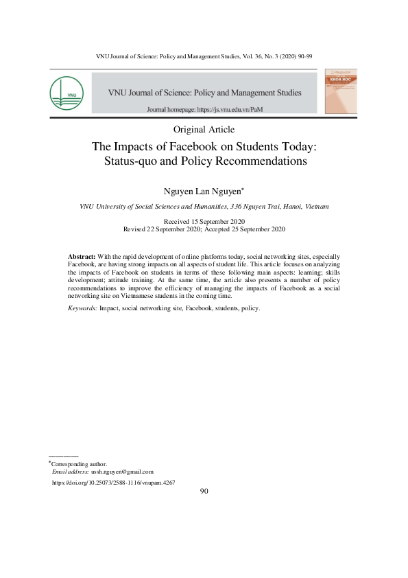 (PDF) The Impacts of Facebook on Students Today: Status-quo and Policy ...