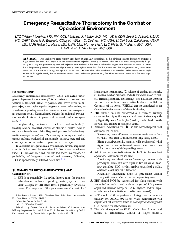 (PDF) Emergency Resuscitative Thoracotomy in the Combat or Operational ...