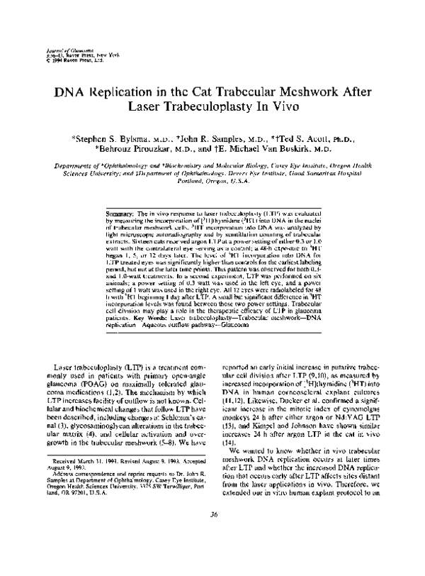 (PDF) DNA Replication in the Cat Trabecular Meshwork After Laser ...