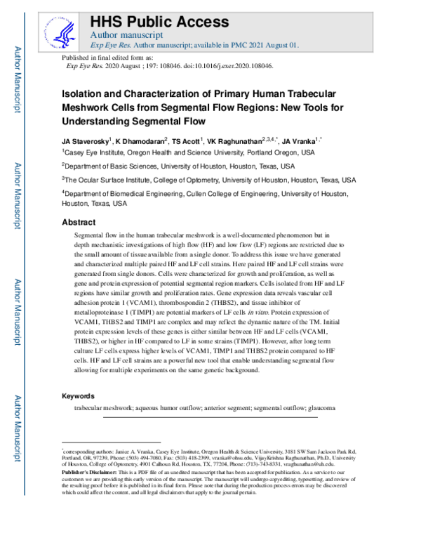 (PDF) Isolation and Characterization of primary human trabecular ...