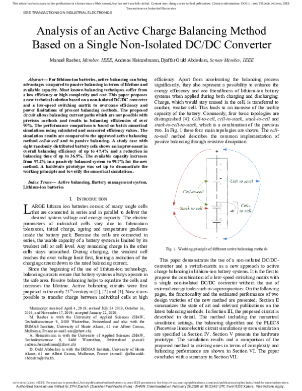 (PDF) Analysis of an Active Charge Balancing Method Based on a Single ...