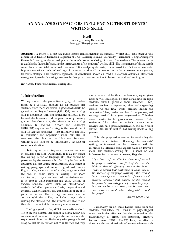 (PDF) An Analysis on Factors Influencing the Students’ Writing Skill