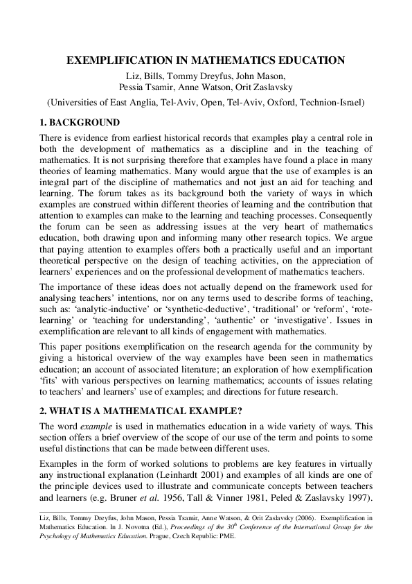 (PDF) Exemplification in mathematics education