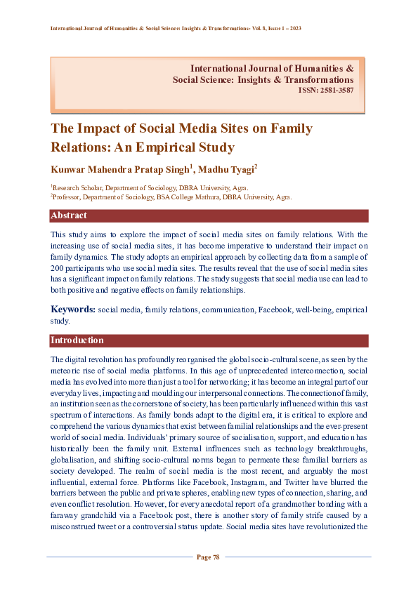 (PDF) The Impact of Social Media Sites on Family Relations: An ...