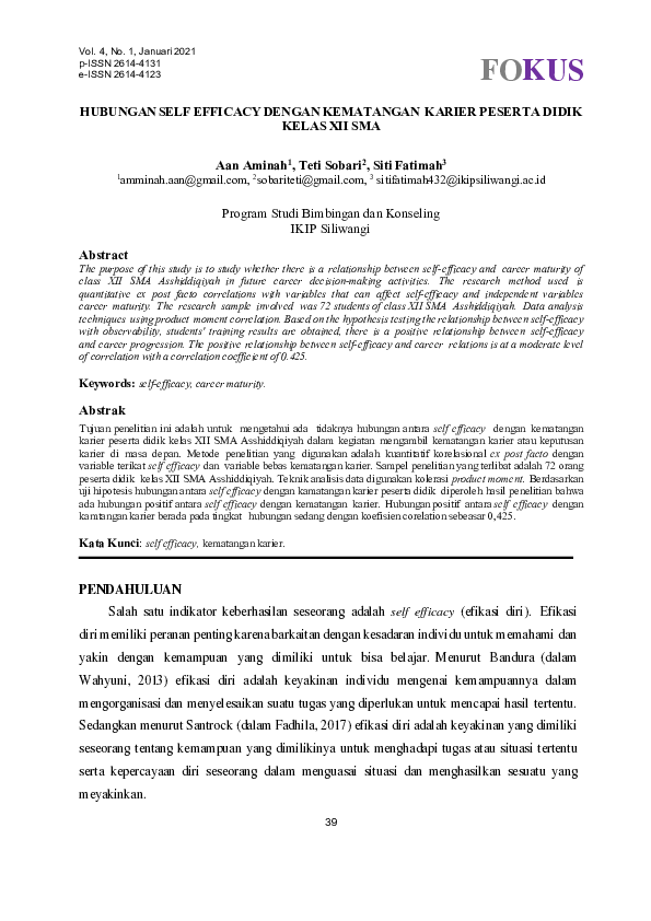 (PDF) Hubungan Self Efficacy Dengan Kematangan Karier Peserta Didik ...