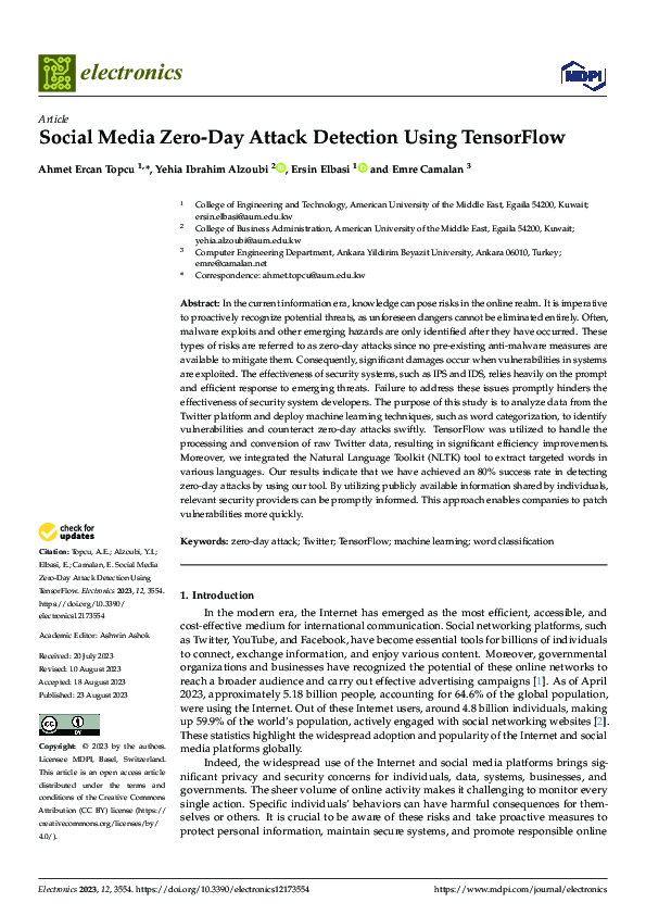 (PDF) Social Media Zero-Day Attack Detection Using TensorFlow