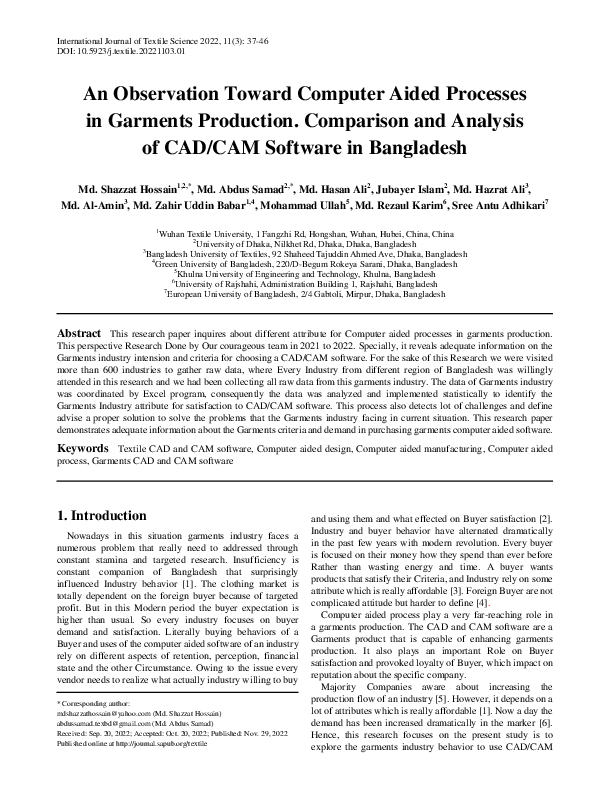 (PDF) An Observation Toward Computer Aided Processes in Garments ...