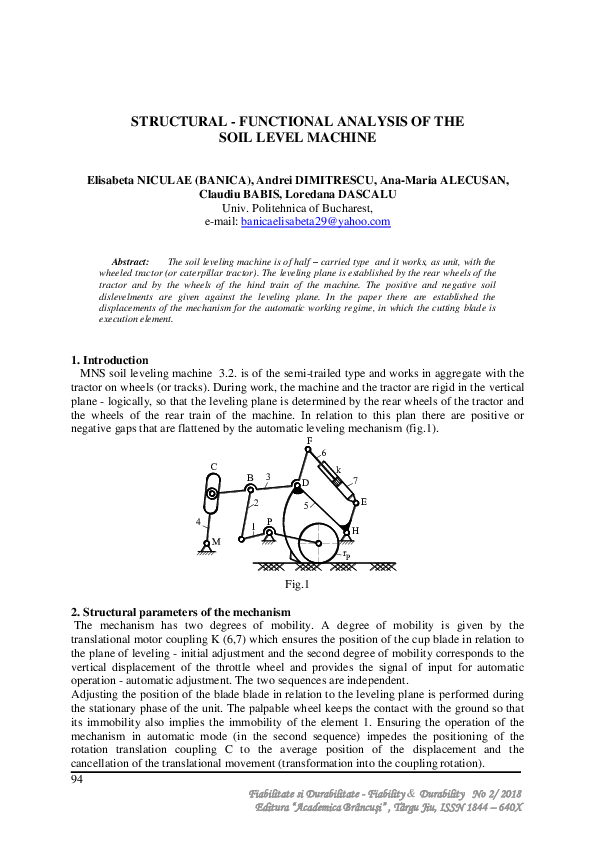 (PDF) Structural - Functional Analysis of the Soil Level Machine