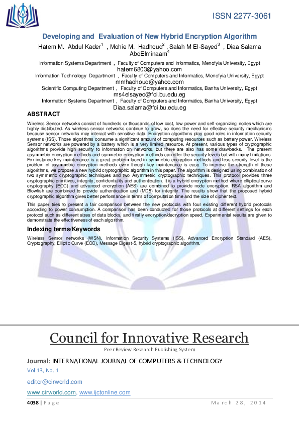 (PDF) Developing and Evaluation of New Hybrid Encryption Algorithms