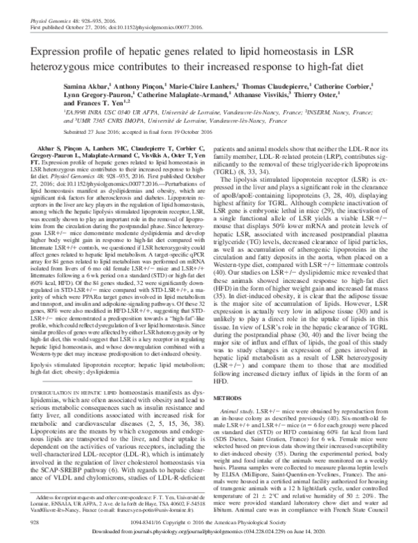 (PDF) Expression profile of hepatic genes related to lipid homeostasis ...