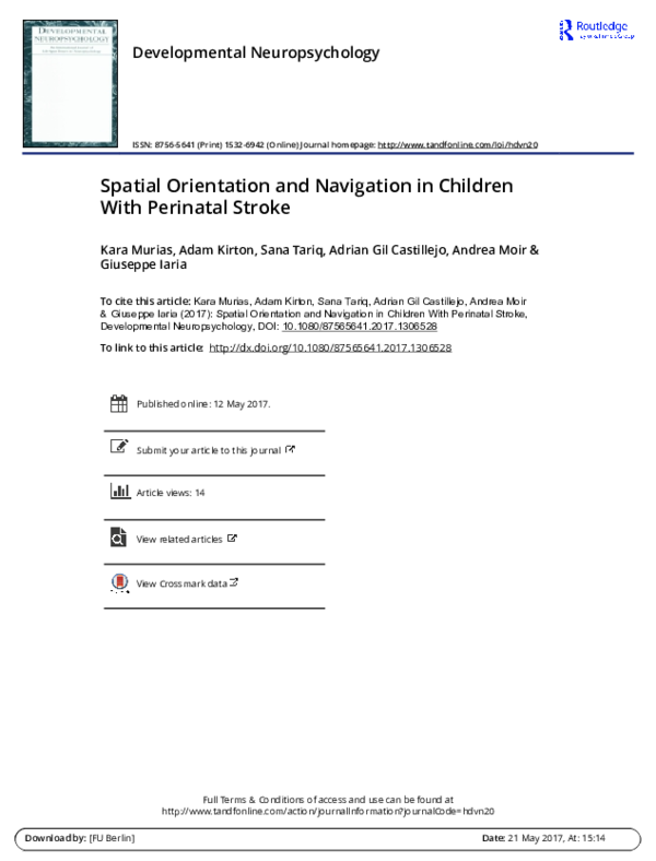 (PDF) Spatial Orientation and Navigation in Children With Perinatal Stroke