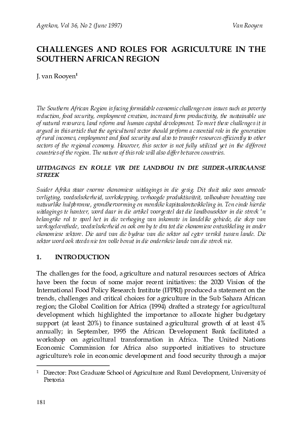 (PDF) Challenges and Roles for Agriculture in the Southern African ...