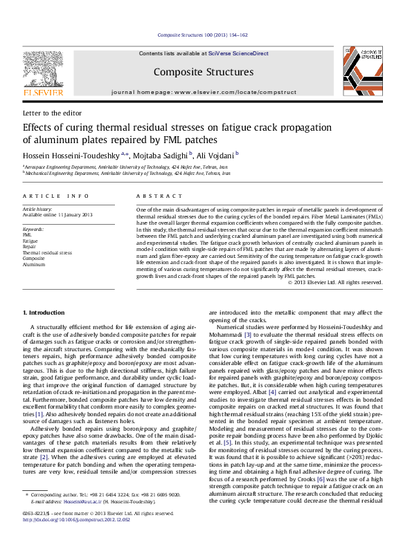 (PDF) Effects of curing thermal residual stresses on fatigue crack ...
