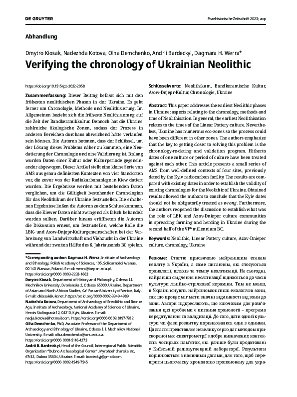 (PDF) Verifying the chronology of Ukrainian Neolithic
