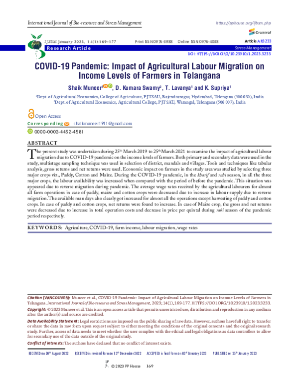 (PDF) COVID-19 Pandemic: Impact of Agricultural Labour Migration on ...