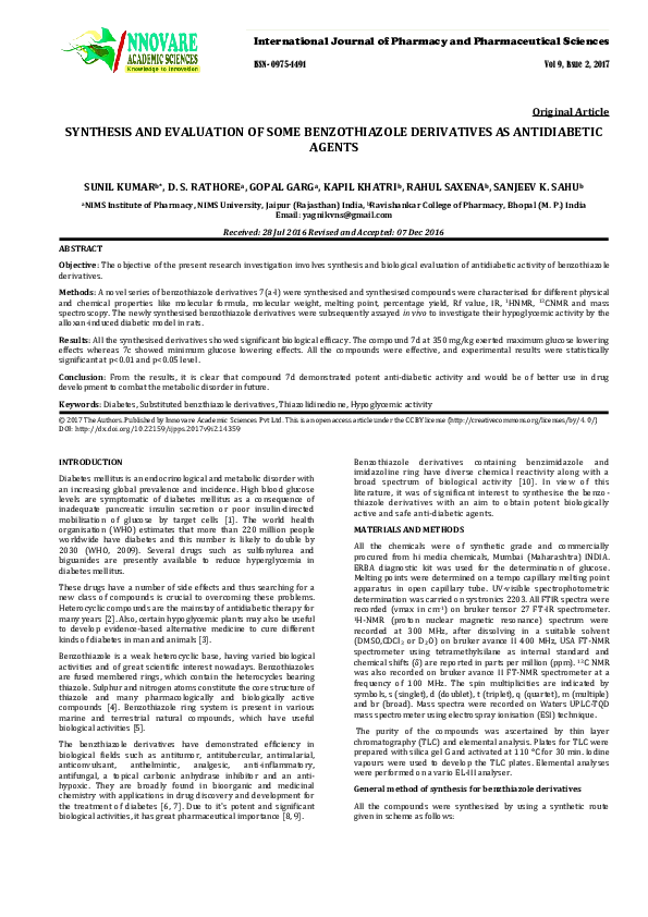 (PDF) SYNTHESIS AND EVALUATION OF SOME BENZOTHIAZOLE DERIVATIVES AS ...