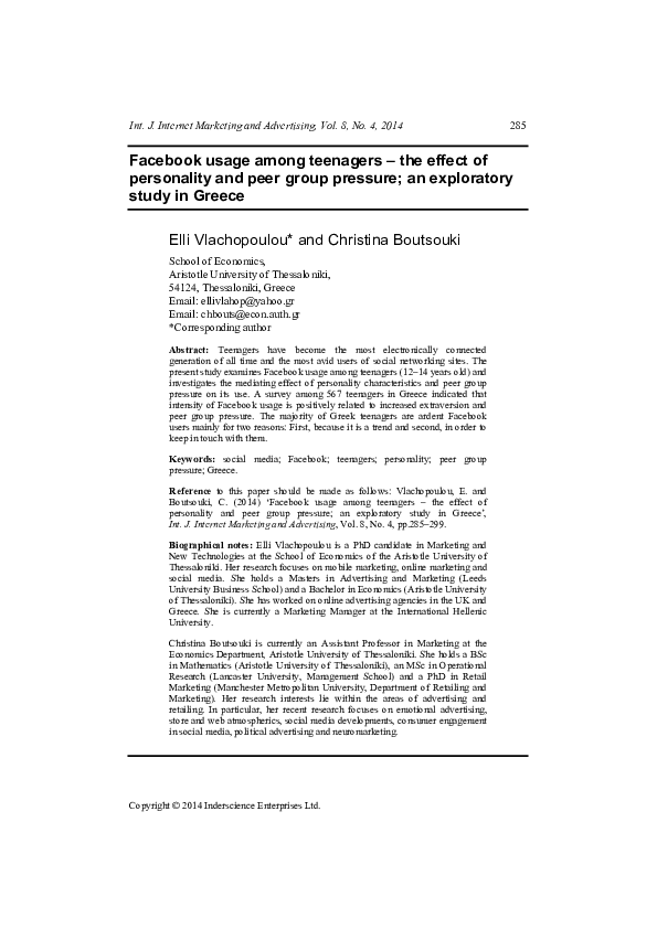 (PDF) Facebook usage among teenagers - the effect of personality and ...