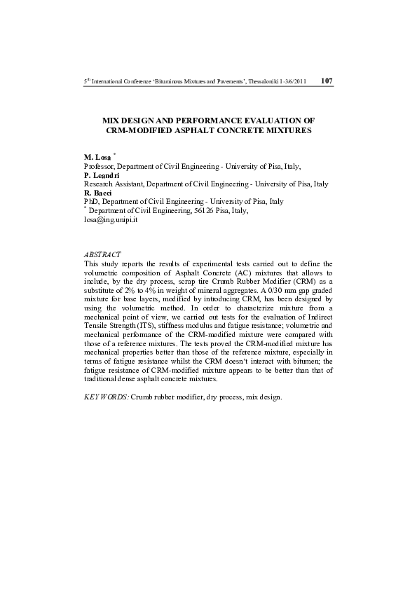(PDF) Mix design and performance evaluation of CRM-modified asphalt ...