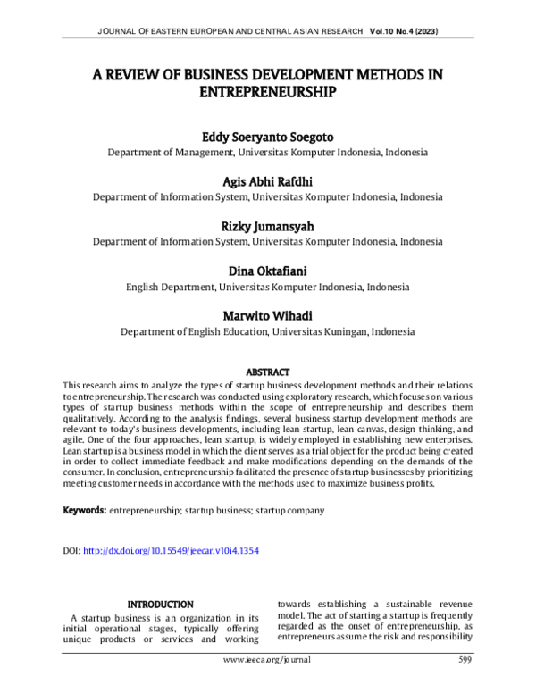 (PDF) A review of business development methods in enterprenuarship
