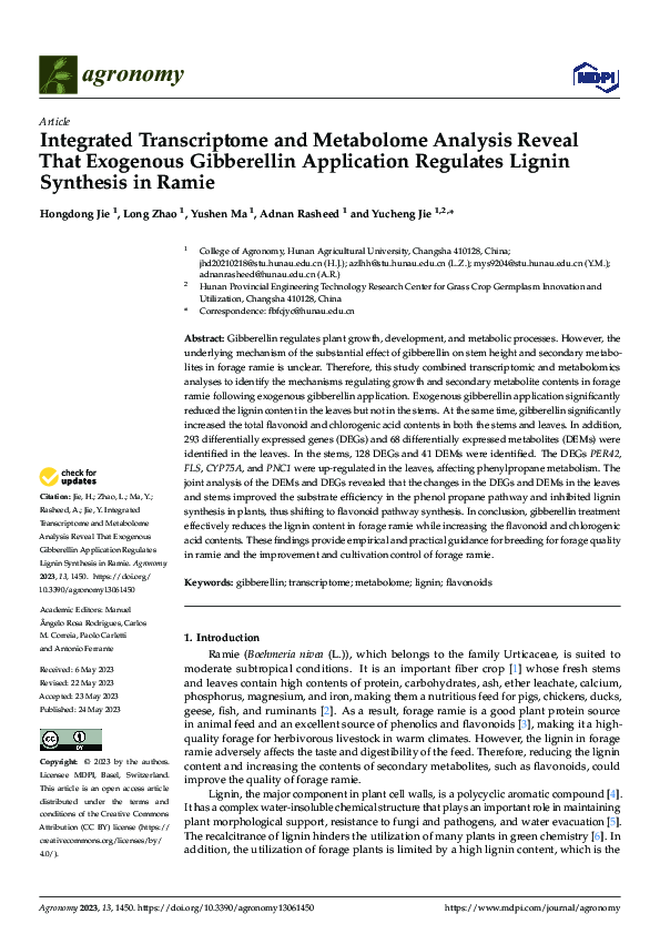 (PDF) Integrated Transcriptome and Metabolome Analysis Reveal That ...