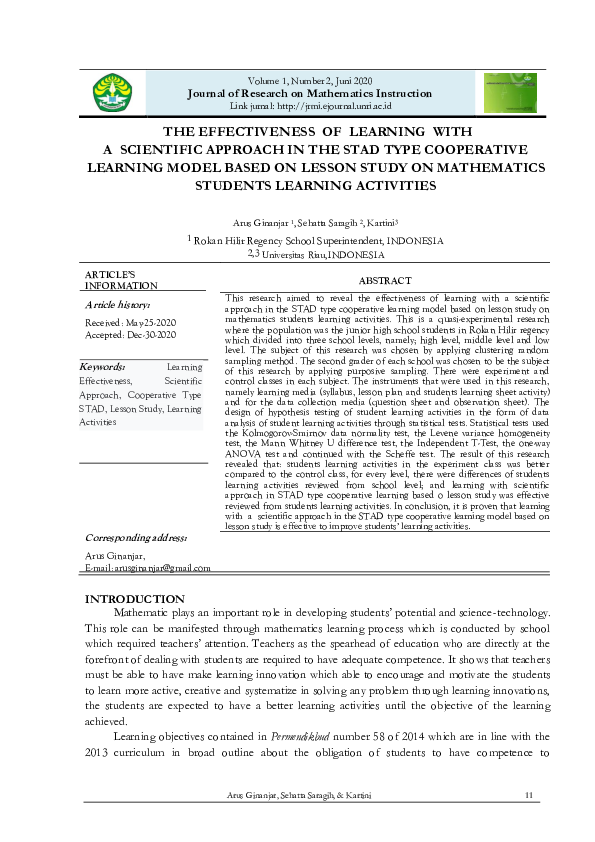 (PDF) The Effectiveness of Learning With a Scientific Approach in The ...