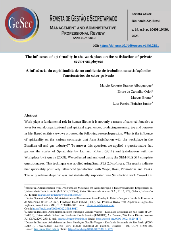 (PDF) The influence of spirituality in the workplace on the ...