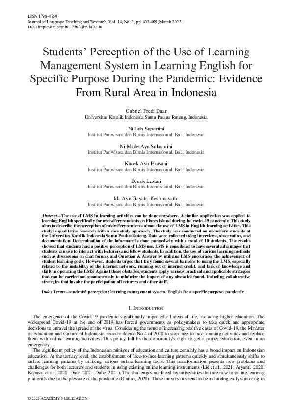 (PDF) Students’ Perception of the Use of Learning Management System in ...