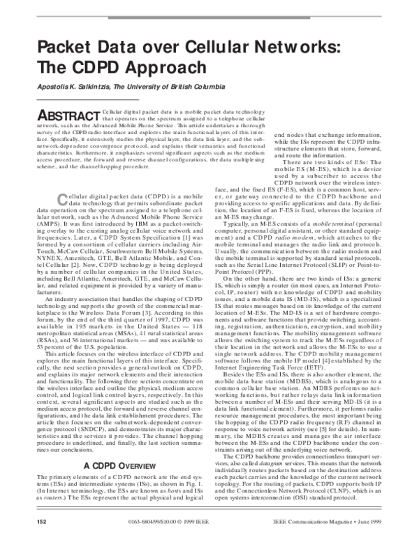 (PDF) Packet data over cellular networks: the CDPD approach