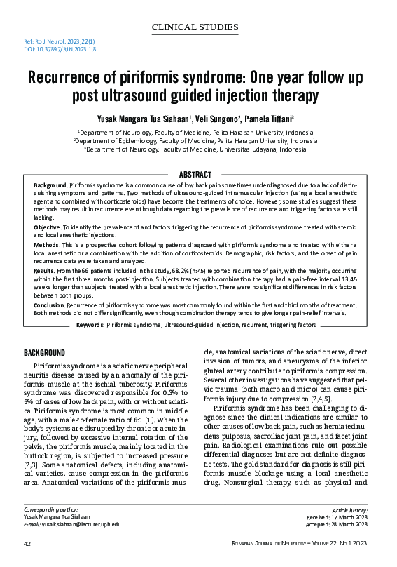 (PDF) Recurrence of piriformis syndrome: One year follow up post ...