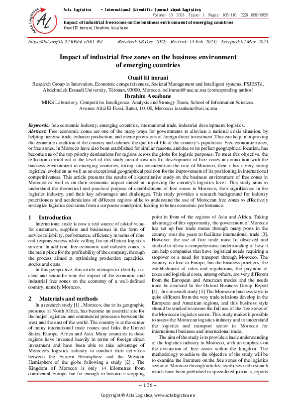 (PDF) Impact of industrial free zones on the business environment of ...