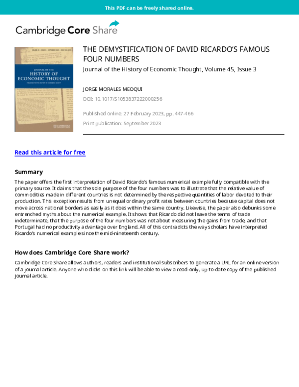 The Demystification of David Ricardo's Famous Four Numbers