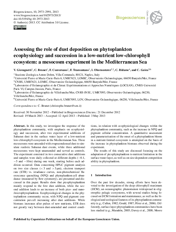 (PDF) Assessing the role of dust deposition on phytoplankton ...