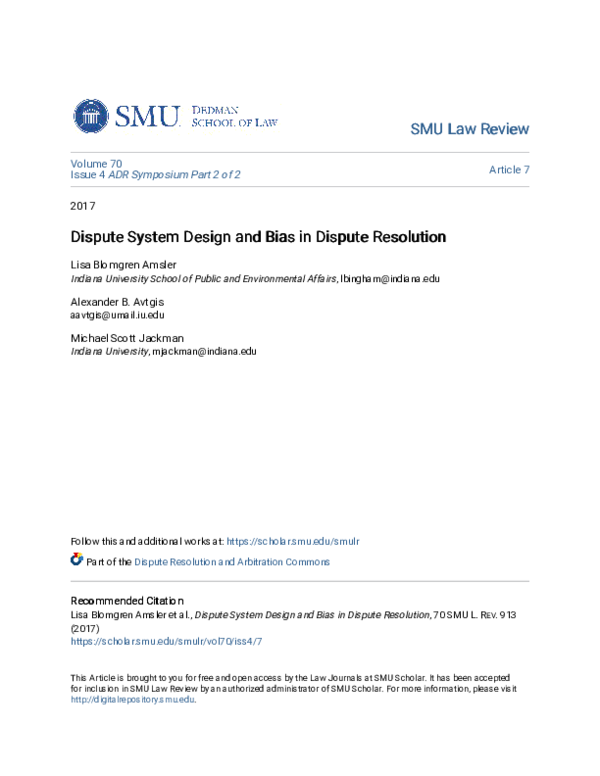 (PDF) Dispute System Design and Bias in Dispute Resolution