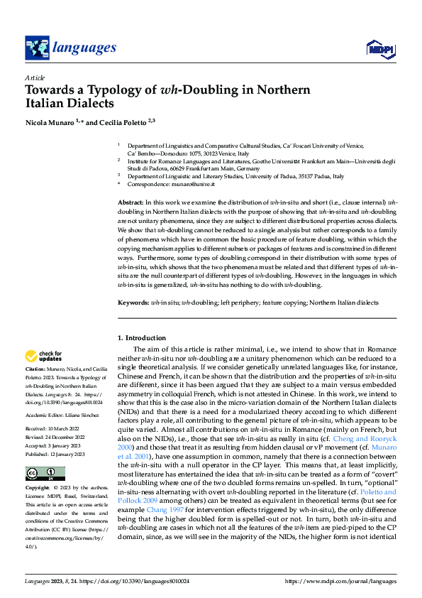 (PDF) Towards a Typology of wh-Doubling in Northern Italian Dialects