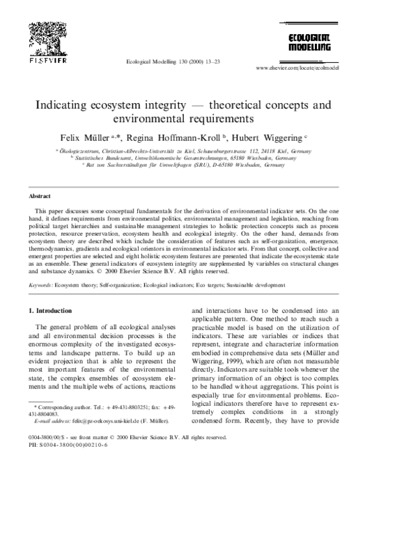 (PDF) Indicating ecosystem integrity — theoretical concepts and ...