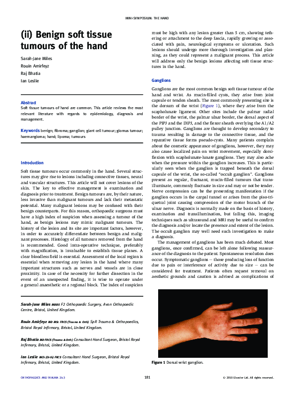 (PDF) (ii) Benign soft tissue tumours of the hand