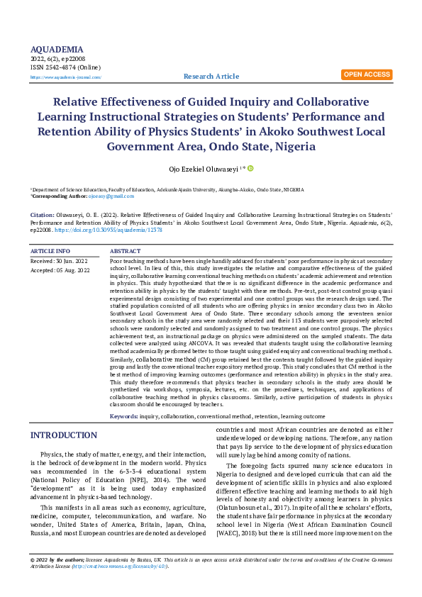 (PDF) Relative Effectiveness of Guided Inquiry and Collaborative ...