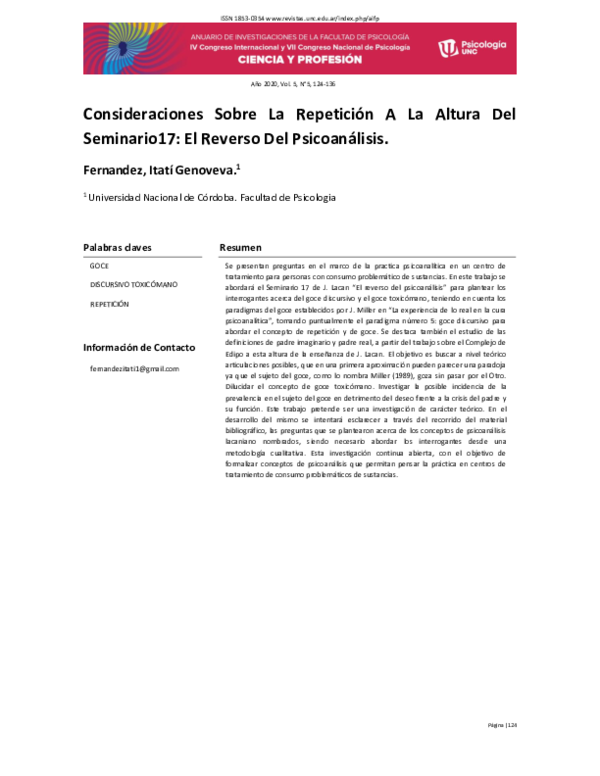 (PDF) Consideraciones Sobre La Repetición A La Altura Del Seminario17 ...